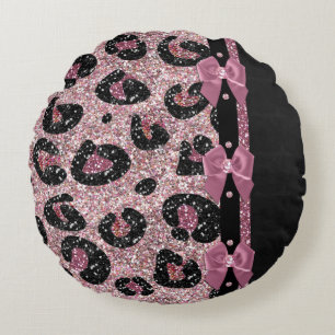 RAB Rockabilly Rosa Leopardenprint-Bandbögen Rundes Kissen