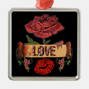 RAB Rockabilly-Rose, Liebe & Lipstick Silbernes Ornament