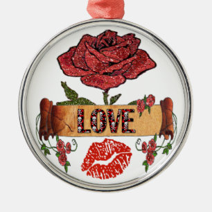 RAB Rockabilly-Rose, Liebe & Lipstick Silbernes Ornament