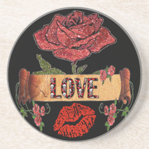 RAB Rockabilly Rosen, Liebe & Lippenstift Untersetzer
