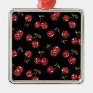 RAB Rockabilly Sehr Kirschen Kirschen Auf Schwarz Ornament Aus Metall