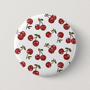 RAB Rockabilly Sehr Kirschen Kirschen Auf Weiß Button