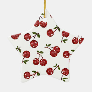 RAB Rockabilly Sehr Kirschen Kirschen Auf Weiß Keramik Ornament