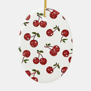 RAB Rockabilly Sehr Kirschen Kirschen Auf Weiß Keramik Ornament