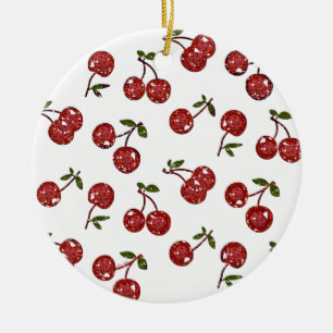 RAB Rockabilly Sehr Kirschen Kirschen Auf Weiß Keramik Ornament