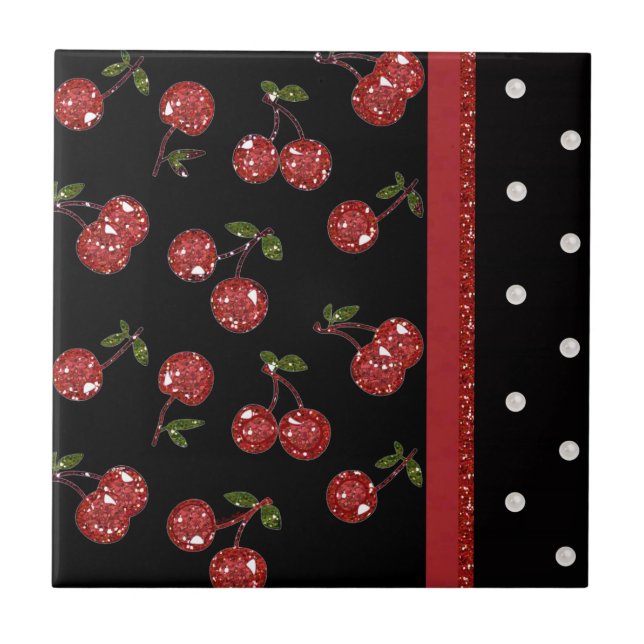 RAB Rockabilly Sehr Kirschen Schwarz Fliese (Vorderseite)