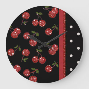 RAB Rockabilly Sehr Kirschen Schwarz Große Wanduhr