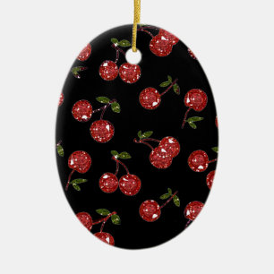 RAB Rockabilly sehr Kirschkirschen auf schwarz Keramik Ornament