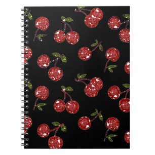 RAB Rockabilly sehr Kirschkirschen auf schwarz Notizblock