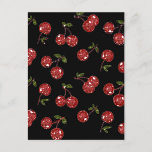 RAB Rockabilly sehr Kirschkirschen auf schwarz Postkarte