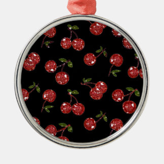 RAB Rockabilly sehr Kirschkirschen auf schwarz Silbernes Ornament