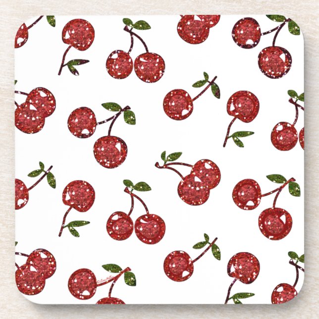 RAB Rockabilly, sehr Kirschkirschen auf Weiß Untersetzer (Vorderseite)
