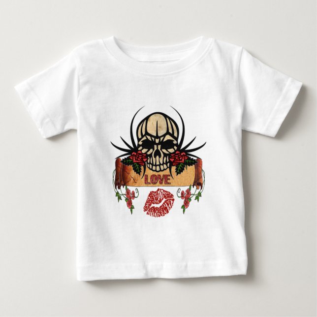RAB Rockabilly Skull Rose Liebe Lipstick Baby T-shirt (Vorderseite)