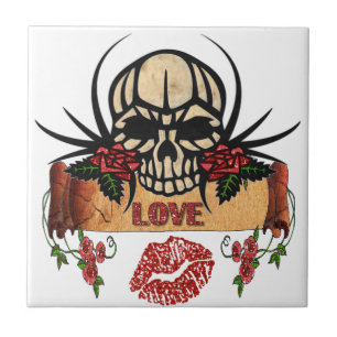 RAB Rockabilly Skull Rose Liebe Lipstick Fliese