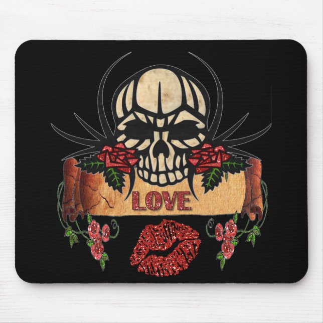 RAB Rockabilly Skull Rose Liebe Lipstick Mousepad (Vorne)
