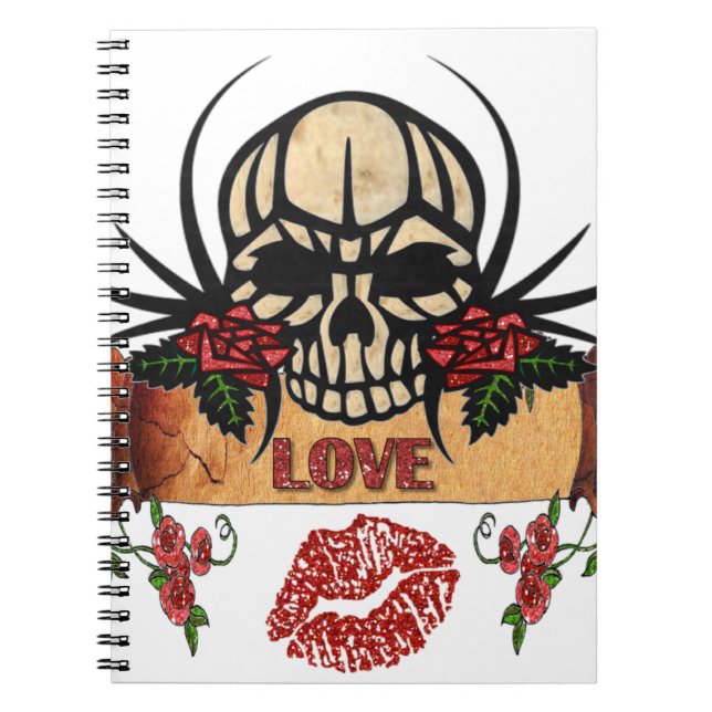 RAB Rockabilly Skull Rose Liebe Lipstick Notizblock (Vorderseite)