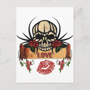 RAB Rockabilly Skull Rose Liebe Lipstick Postkarte