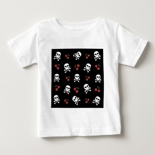 RAB Rockabilly Skulls and Cherries on Black Baby T-shirt (Vorderseite)