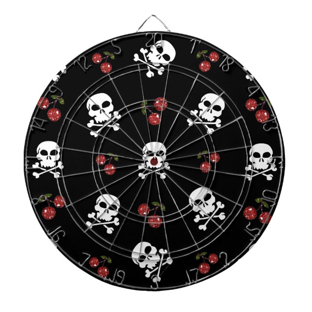 RAB Rockabilly Skulls and Cherries on Black Dartscheibe (vorne)