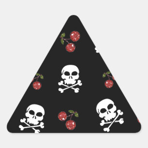 RAB Rockabilly Skulls and Cherries on Black Dreieckiger Aufkleber