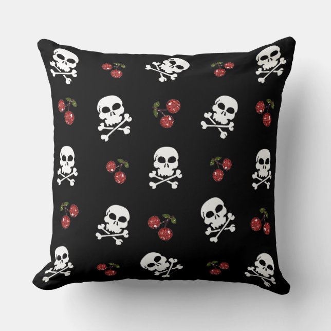 RAB Rockabilly Skulls and Cherries on Black Kissen (Vorderseite)