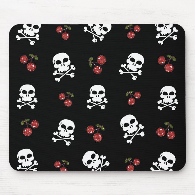 RAB Rockabilly Skulls and Cherries on Black Mousepad (Vorne)