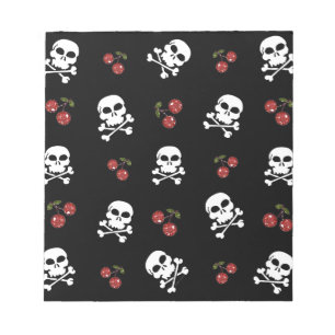 RAB Rockabilly Skulls and Cherries on Black Notizblock