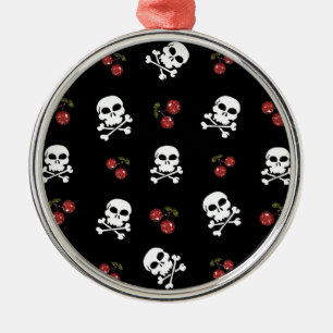 RAB Rockabilly Skulls and Cherries on Black Ornament Aus Metall