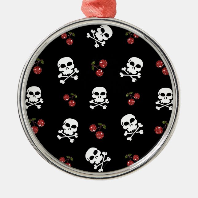 RAB Rockabilly Skulls and Cherries on Black Ornament Aus Metall (Vorne)