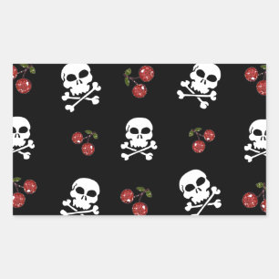 RAB Rockabilly Skulls and Cherries on Black Rechteckiger Aufkleber