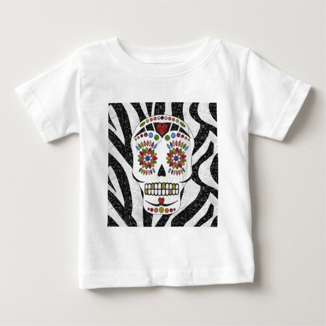RAB Rockabilly Sugar Skull auf Zebra Print Baby T-shirt (Vorderseite)