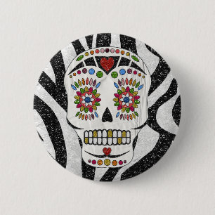 RAB Rockabilly Sugar Skull auf Zebra Print Button