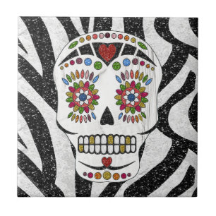 RAB Rockabilly Sugar Skull auf Zebra Print Fliese