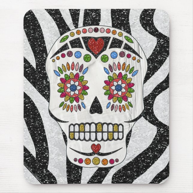 RAB Rockabilly Sugar Skull auf Zebra Print Mousepad (Vorne)