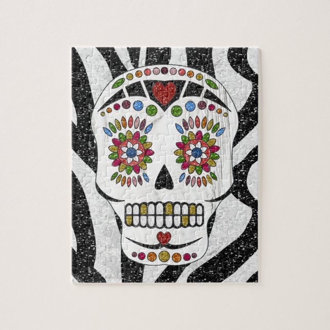 RAB Rockabilly Sugar Skull auf Zebra Print Puzzle (Vertikal)