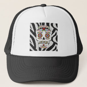RAB Rockabilly Sugar Skull auf Zebra Print Truckerkappe