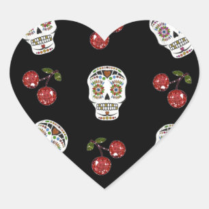 RAB Rockabilly Sugar Skulls Kirschen Kirschen auf  Herz-Aufkleber