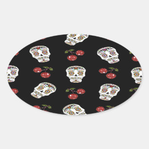 RAB Rockabilly Sugar Skulls Kirschen Kirschen auf  Ovaler Aufkleber