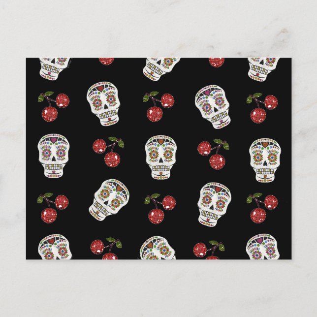 RAB Rockabilly Sugar Skulls Kirschen Kirschen auf  Postkarte (Vorderseite)