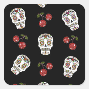 RAB Rockabilly Sugar Skulls Kirschen Kirschen auf  Quadratischer Aufkleber