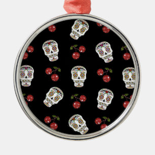 RAB Rockabilly Sugar Skulls Kirschen Kirschen auf  Silbernes Ornament