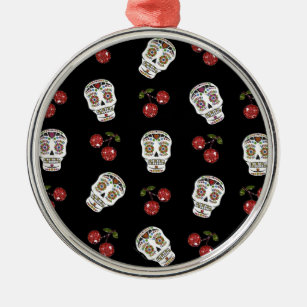 RAB Rockabilly Sugar Skulls Kirschen Kirschen auf  Silbernes Ornament