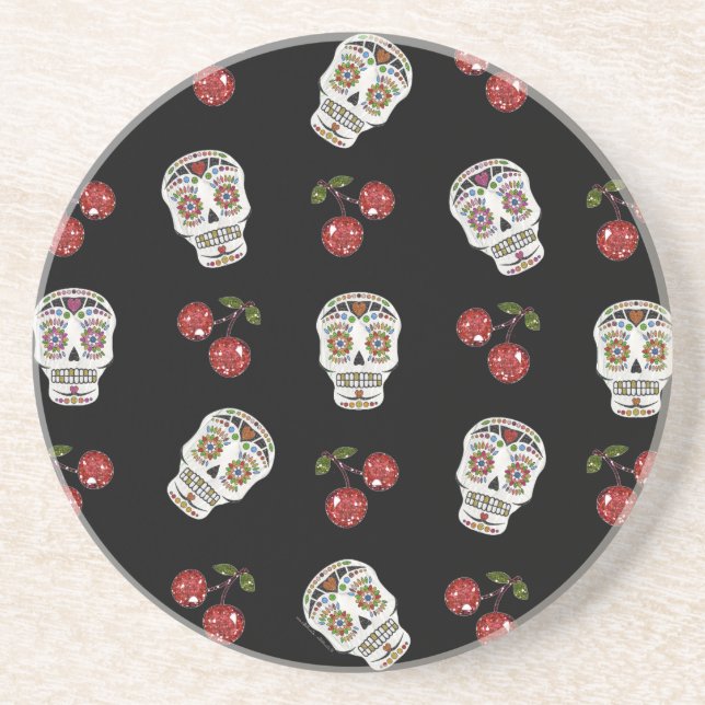 RAB Rockabilly Sugar Skulls Kirschen Kirschen auf  Untersetzer (Vorne)