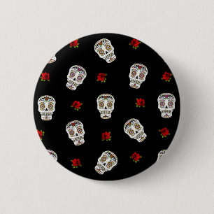 RAB Rockabilly Sugar Skulls Rose auf schwarz Button