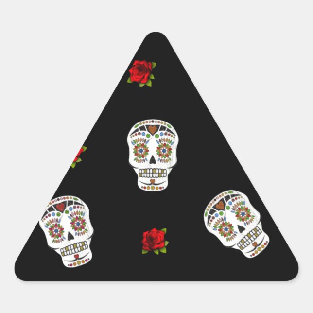 RAB Rockabilly Sugar Skulls Rose auf schwarz Dreieckiger Aufkleber (Vorderseite)