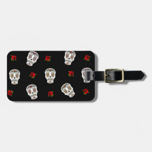 RAB Rockabilly Sugar Skulls Rose auf schwarz Gepäckanhänger