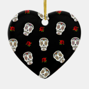 RAB Rockabilly Sugar Skulls Rose auf schwarz Keramikornament