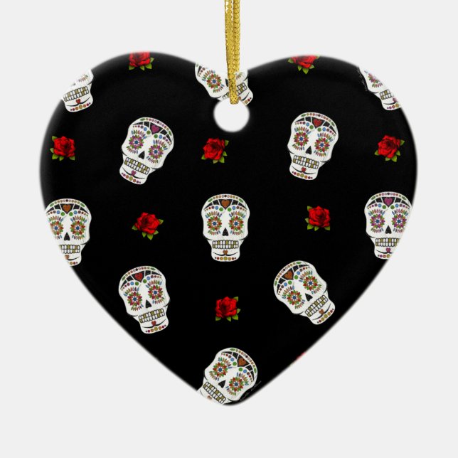 RAB Rockabilly Sugar Skulls Rose auf schwarz Keramikornament (Vorne)