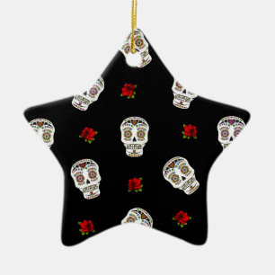 RAB Rockabilly Sugar Skulls Rose auf schwarz Keramikornament