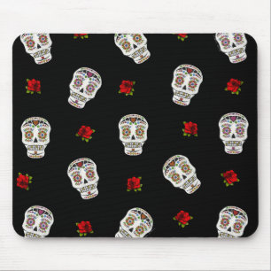 RAB Rockabilly Sugar Skulls Rose auf schwarz Mousepad